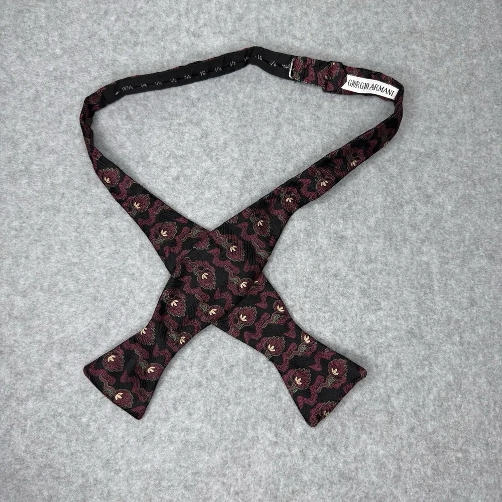 Giorgio Armani Bow Tie Burgundy And Black Floral Formal Event